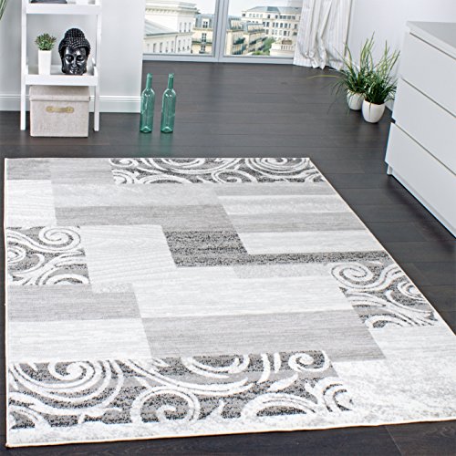 Designer Teppich Wohnzimmer Teppich Kurzflor Muster in Grau Creme Preishammer, Grösse:160x220 cm