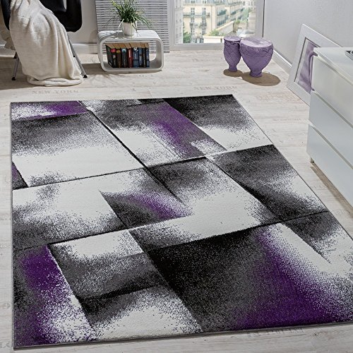 Designer Teppich Wohnzimmer Teppiche Kurzflor Meliert Lila Grau Schwarz Creme, Grösse:70x140 cm
