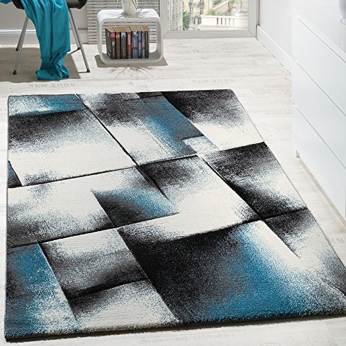 Designer Teppich Wohnzimmer Teppiche Kurzflor Meliert Türkis Grau Creme Schwarz, Grösse:120x170 cm
