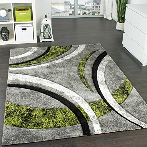 Designer Teppich mit Konturenschnitt Streifen Modell Grau Grün Schwarz Meliert, Grösse:200x290 cm