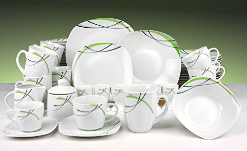 Kombiservice Donna 124tlg. - weißes Porzellan mit Linien- Dekor in schwarz, grau und grün - für 12 Personen
