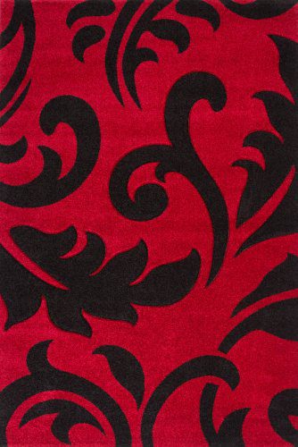 Lalee 347222650 Moderner Designer Teppich Muster Ranken Konturenschnitt Größe 80 x 150 cm , rot / schwarz