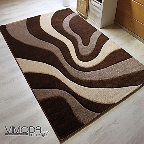 Moderner Designer Teppich Gestreift Wellenmuster Farbe Braun - VIMODA; Maße: 120x170 cm