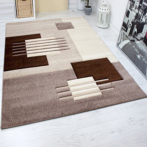 Moderner Designer Teppich für Wohnzimmer handgeschnittene Konturen in Beige Braun - VIMODA; Maße: 200x290 cm