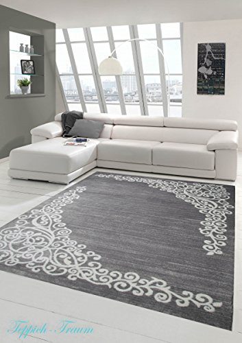 Moderner Teppich Designer Teppich Orientteppich mit Glitzergarn Wohnzimmer Teppich mit Floral Muster Meliert in Grau Creme Größe 200x280 cm