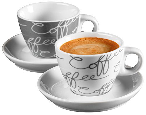 Ritzenhoff & Breker Cornello Espresso Set, 2 Tassen & Untertassen, Grau, 80ml