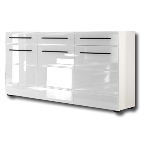 Sideboard Kommode Anrichte CLARA 150x86x42 cm in weiß Hochglanz mit 3 Türen und 3 Schubladen