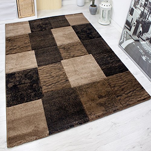 Teppich Modern Designer Kariert und Meliert in Braun Dunkelbraun sehr dicht gewebt - VIMODA; Maße: 120x170 cm