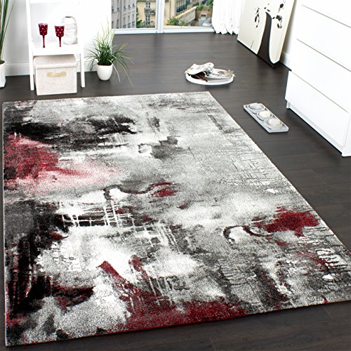 Teppich Modern Designer Teppich Leinwand Optik Meliert Schattiert Grau Rot Creme, Grösse:160x230 cm