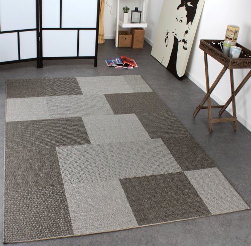 Teppich Modern Flachgewebe Kariert Sisal Optik Designer Teppich Grau Töne, Grösse:60x110 cm