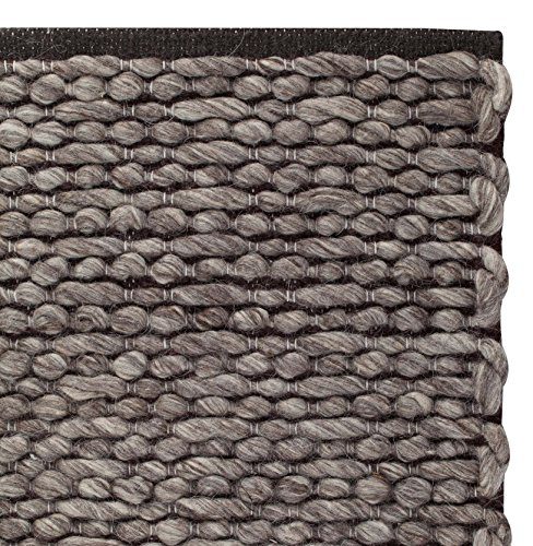 URBANARA Teppich "Kamet" - 100% Woll - und Baumwollmischung, Grau/Dunkelbraun/Eierschale, strukturiert geknüpft - 200 x 300 cm