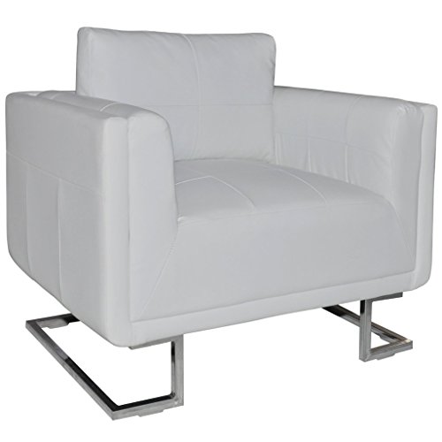 vidaXL Luxury Ledersofa Sessel Weiß mit Chromfüße