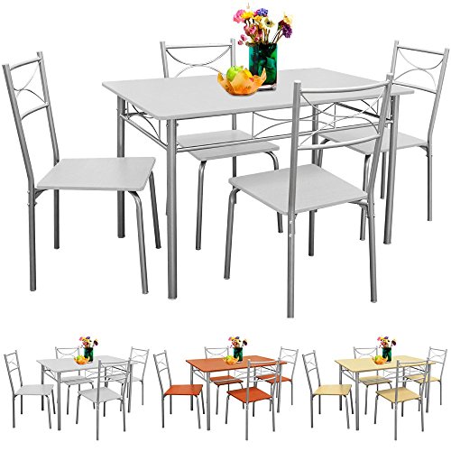Sitzgruppe Esszimmer Küche 5tlg. Weiß - Stühle Tisch Esstisch Essgruppe
