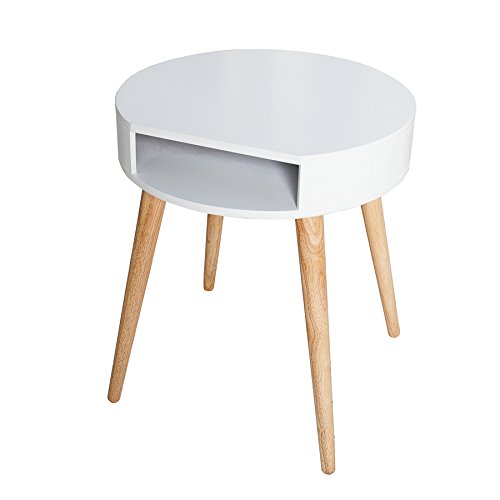 Design Retro Beistelltisch SCANDINAVIA weiß Eiche Nachttisch mit Ablagefach Tisch Holztisch