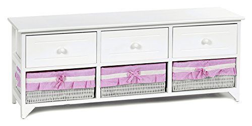 ts-ideen Landhaus Kommode Schrank weiß Sideboard mit 3 Schubladen und 3 Körben Bezug in Pink NEU