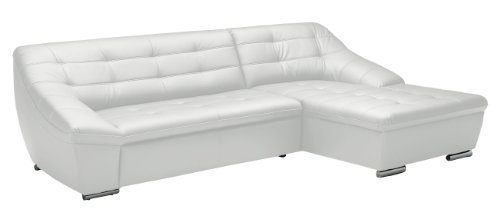 Polsterecke Lucas/3 Bett-Longchair mit Bettkasten/287x81x165 cm/Leder Punch reinweiss-Poroflex softy reinweis