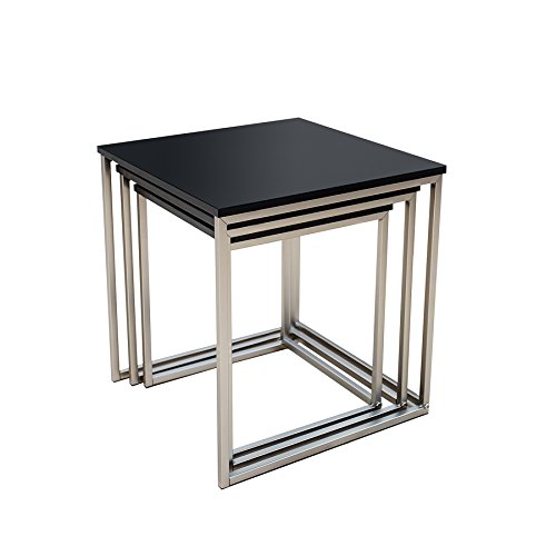 Design Beistelltisch 3er Set FUSION matt schwarz Edelstahl gebürstet Couchtisch Satztische Tischset