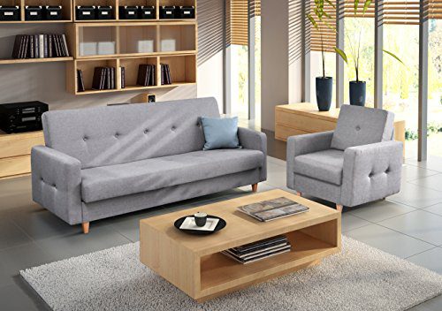 Polstergarnitur Sofa und Sessel Couch mit Bettkasten und Schlaffunktion Polstersofa 3+1 PERRY