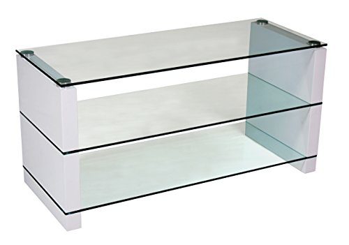 TV Tisch BERLIN 100x40x50cm, weiss Hochglanz mit drei Glasböden