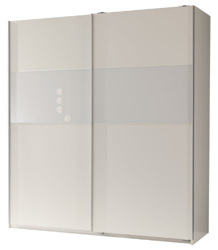 Wimex 127771 Schwebetürenschrank 198 x 180 x 64 cm, Front und Korpus alpinweiß, Absetzungen Glas weiß