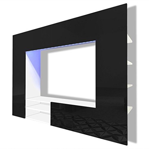 vidaXL Hochglanz Wohnwand Mediawand Anbauwand Schrankwand LED TV-Wand weiß/schwarz