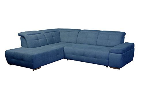 Cavadore Polsterecke Mistrel mit Ottomanen links / Eck-Couch mit Bettfunktion / Schlaffunktion / Kopfteilverstellung / Maße: 269 x 77-93 x 228 cm (B x H x T) / Farbe: Blau