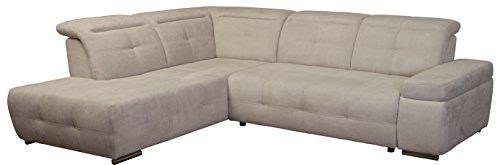 Cavadore Polsterecke Mistrel mit Ottomanen links / Eck-Couch mit Bettfunktion / Schlaffunktion / Kopfteilverstellung / Maße: 269 x 77-93 x 228 cm (B x H x T) / Farbe: Grau/Weiß