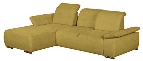Cavadore Polsterecke Tabagos / Ecksofa mit Longchair links / Sitztiefenverstellung / Kopfteilverstellung / Armteilfunktion / 283x85-96x187 (B x H x T) / Farbe: Curry (gelb)