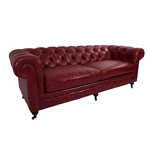Chesterfield - 3-Sitzer Sofa - Leder Royal Rouge (dunkelrot) Echtleder Sofa Couch