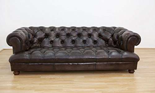 Chesterfield Leder Sofa, in Hand Antik, dunkelbraun