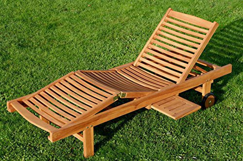 ECHT TEAK Sonnenliege Gartenliege Strandliege Holzliege Holz vielfach verstellbar mit Tisch sehr robust Modell: JAV-COZY von AS-S