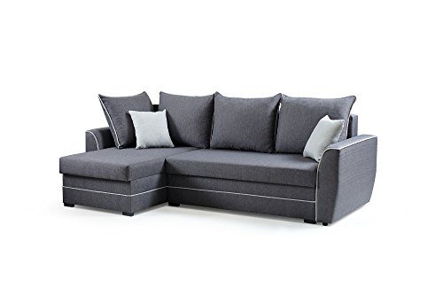 Ecksofa Sofa Eckcouch Couch mit Schlaffunktion und Bettkasten Ottomane L-Form Schlafsofa Bettsofa Polstergarnitur - ROXY (Ecksofa Links, Dunkelgrau)