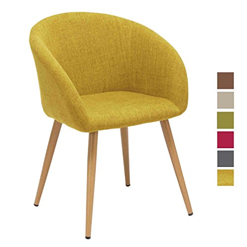 Esszimmerstuhl aus Stoff (Leinen) Gelb Farbauswahl Retro Design Stuhl mit Rückenlehne Metallbeine Holzoptik WY-8023