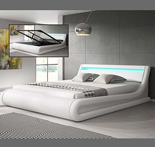 Muebles Bonitos – Luxus Designer LED-Polsterbett mit Bettkasten Weiß 180x200