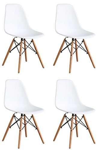 OYE HOYE Retro Desigher Stuhl Esszimmerstühle Wohnzimmerstühl, aus Hochwertigem Strapazierbarem Kunststoff und Buchenholz - 4er Set / Weiß