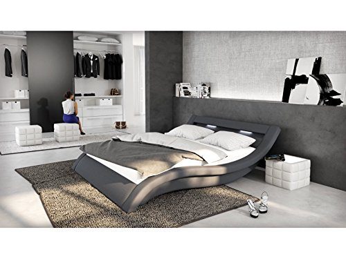 Polster-Bett 180x200 cm grau aus Stoff mit LED-Beleuchtung | Loox | Das Stoff-Bett ist ein Designer-Bett | Doppel-Betten 180 cm x 200 cm mit Lattenrost in Textil, Made in EU