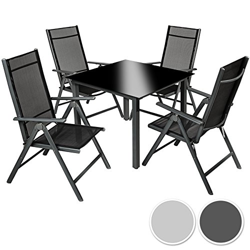 TecTake Aluminium Sitzgarnitur 4+1 Sitzgruppe Gartenmöbel Tisch & Stuhl Set - diverse Farben -