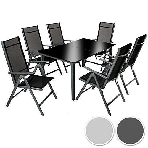 TecTake Aluminium Sitzgarnitur 6+1 Sitzgruppe Gartenmöbel Tisch & Stuhl Set - diverse Farben -
