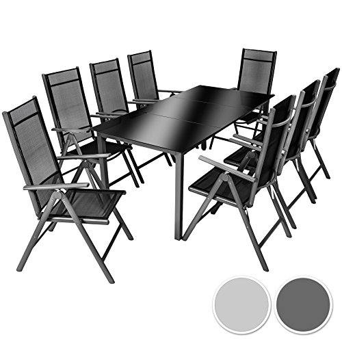TecTake Aluminium Sitzgarnitur 8+1 Sitzgruppe Gartenmöbel Tisch & Stuhl-Set - diverse Farben -