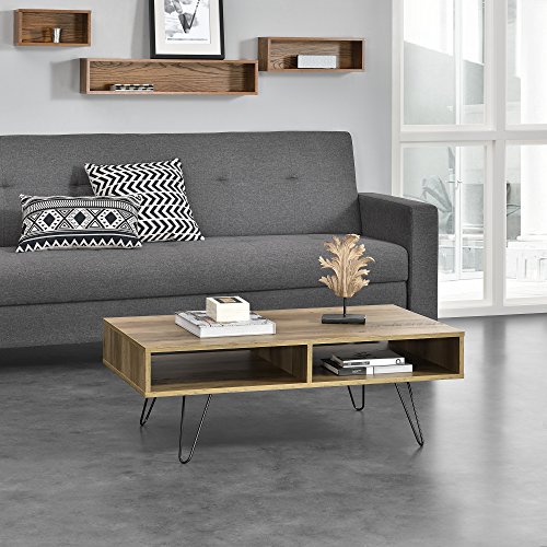 [en.casa]® Couch-Tisch Design MDF - Holzfarben - 110x60x35cm - Beistelltisch mit 2 Ablagefächern Wohnzimmer Deko