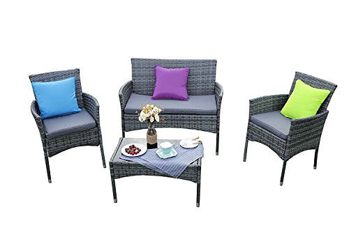 Yakoe Eton Range Outdoor 4-Teilig Polyrattan Sitzgruppe Gartenmöbel Bistro Set, Grau, 106x59x84 cm