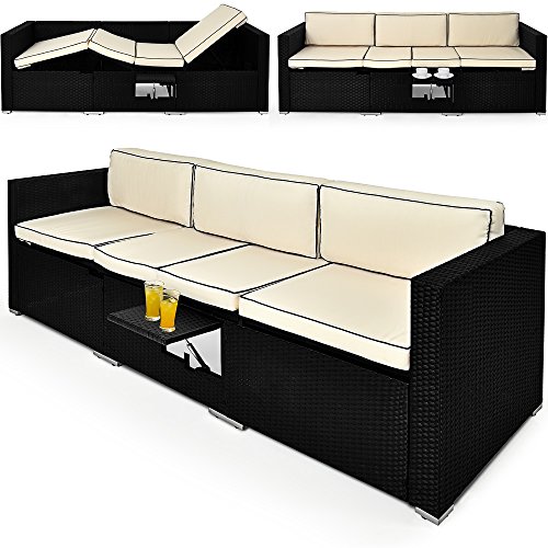 2in1 Poly Rattan Lounge Liege 6-fach verstellbar mit integriertem ausklappbarem Tisch und 20cm dicke Rückenpolster Gartenliege Sonnenliege Relaxliege Rattanliege Liege Couch Sofa