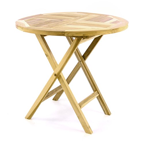 DIVERO Gartentisch Balkontisch Tisch Esstisch Holz Teak klappbar Ø 80 cm rund Natur