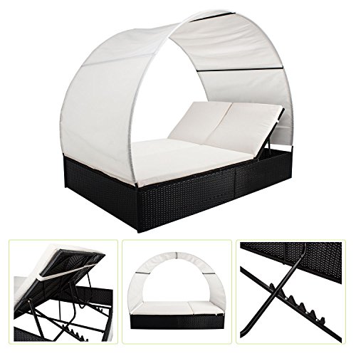 Polyrattan Gartenmöbel Sonnenliege Lounge Ibiza XL mit Dach für 2 Personen