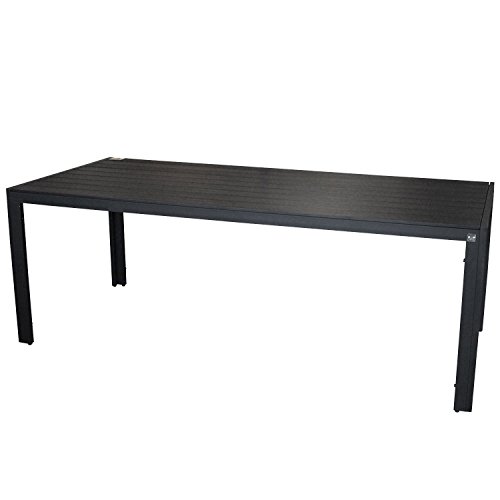 Wohaga® Terrassentisch Aluminium Gartentisch mit Polywood Tischplatte 205x90cm Schwarz
