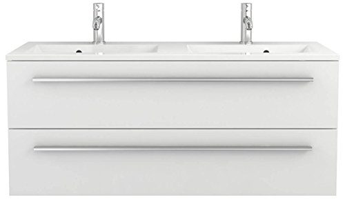 Waschtischunterschrank 120 cm breit weiß Hochglanz Doppel-waschtisch Doppel-waschbecken Waschbeckenunterschrank Unterschrank Badmöbel-Set hängend Sieper Libato (120cm, weiß)