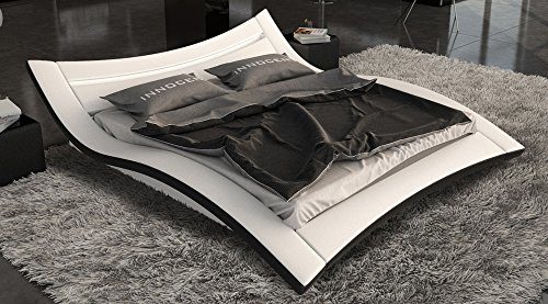 SAM Polster-Bett 140x220 cm Salina LED in weiß/schwarz, außergewöhnliches Designbett, Lichtleiste am Kopfteil