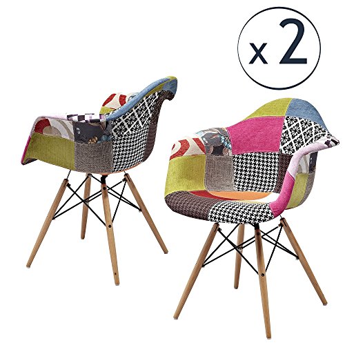 ARREDinITALY Set bestehend aus 2 x Sessel Gepolsterte Stil DAW, Replica von Qualität 'beschichtet Stoff Patchwork mit Farben wie abgebildet