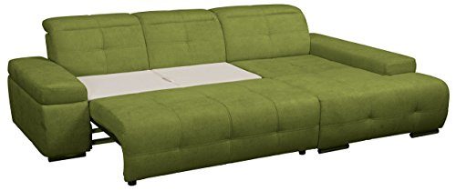 Cavadore Polsterecke Mistrel mit Longchair XL rechts / Eck-Couch mit Schlaffunktion / Bettfunktion / verstellbare Kopfteile / Wellenunterfederung / Maße: 273 x 77-93 x 173 cm (B x H x T) / Farbe: Grün
