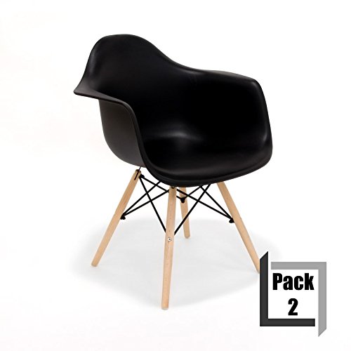 Pack von 2 Stühle Tower Wood Replica Eames, hochwertige Polypropylen und Holz Buche – Arme Schwarz